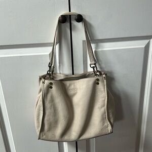Soft cream American Leather Co shoulder bag with brass accents